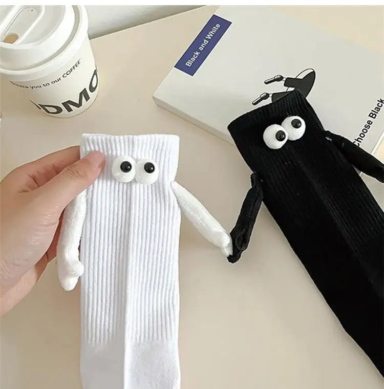 Cat Shop Boys - Alobee 1/2Pairs Harajuku Couple Cotton Sock Magnetic Suction Hand In Hand Socks Black White Unisex Holding Hands Long Socks