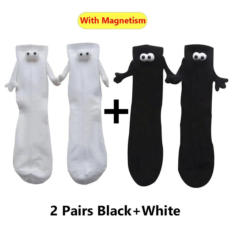 Cat Shop Boys - Alobee 1/2Pairs Harajuku Couple Cotton Sock Magnetic Suction Hand In Hand Socks Black White Unisex Holding Hands Long Socks