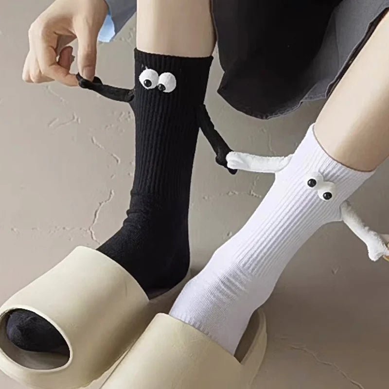 Cat Shop Boys - Alobee 1/2Pairs Harajuku Couple Cotton Sock Magnetic Suction Hand In Hand Socks Black White Unisex Holding Hands Long Socks