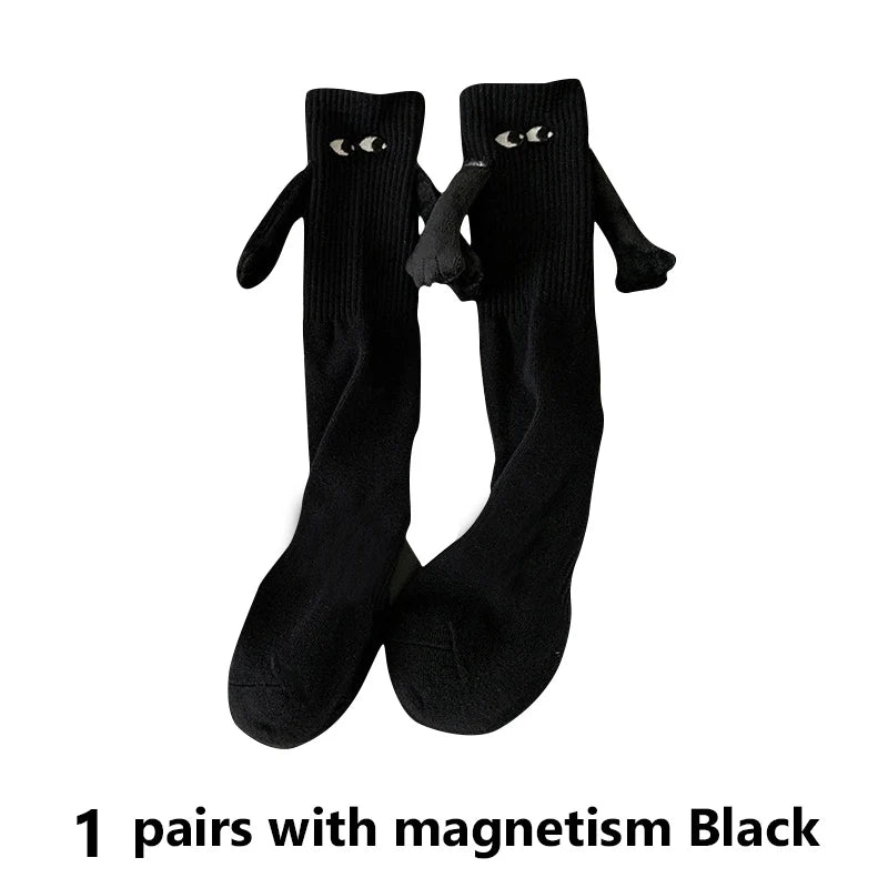 Cat Shop Boys - Alobee 1/2Pairs Harajuku Couple Cotton Sock Magnetic Suction Hand In Hand Socks Black White Unisex Holding Hands Long Socks