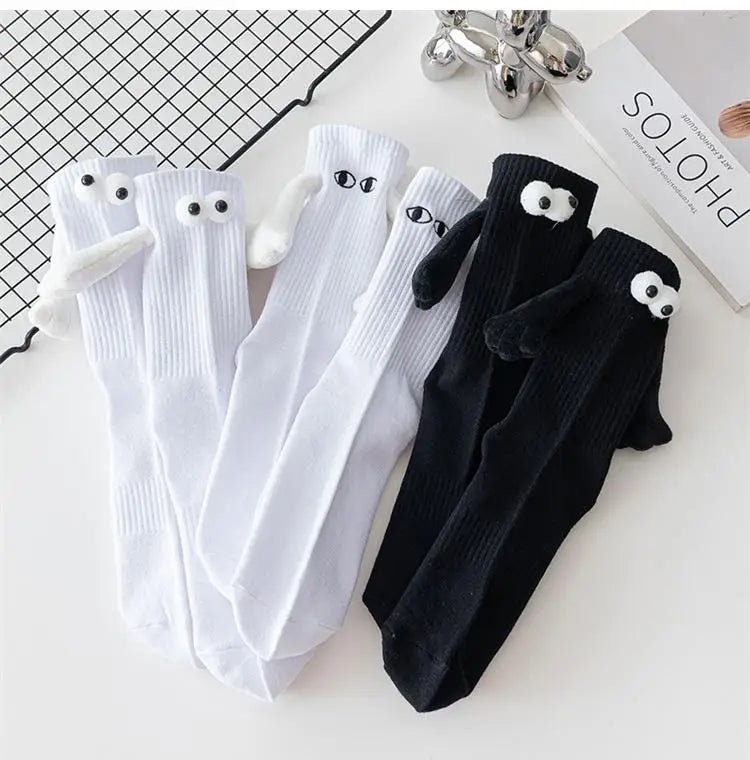 Cat Shop Boys - Alobee 1/2Pairs Harajuku Couple Cotton Sock Magnetic Suction Hand In Hand Socks Black White Unisex Holding Hands Long Socks