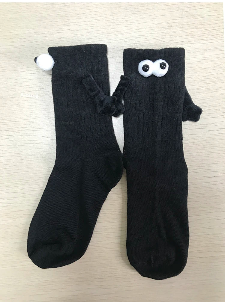 Cat Shop Boys - Alobee 1/2Pairs Harajuku Couple Cotton Sock Magnetic Suction Hand In Hand Socks Black White Unisex Holding Hands Long Socks