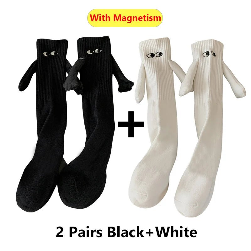 Cat Shop Boys - Alobee 1/2Pairs Harajuku Couple Cotton Sock Magnetic Suction Hand In Hand Socks Black White Unisex Holding Hands Long Socks