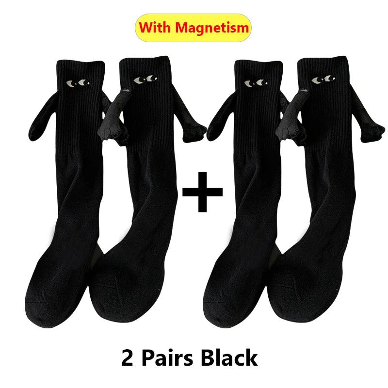 Cat Shop Boys - Alobee 1/2Pairs Harajuku Couple Cotton Sock Magnetic Suction Hand In Hand Socks Black White Unisex Holding Hands Long Socks