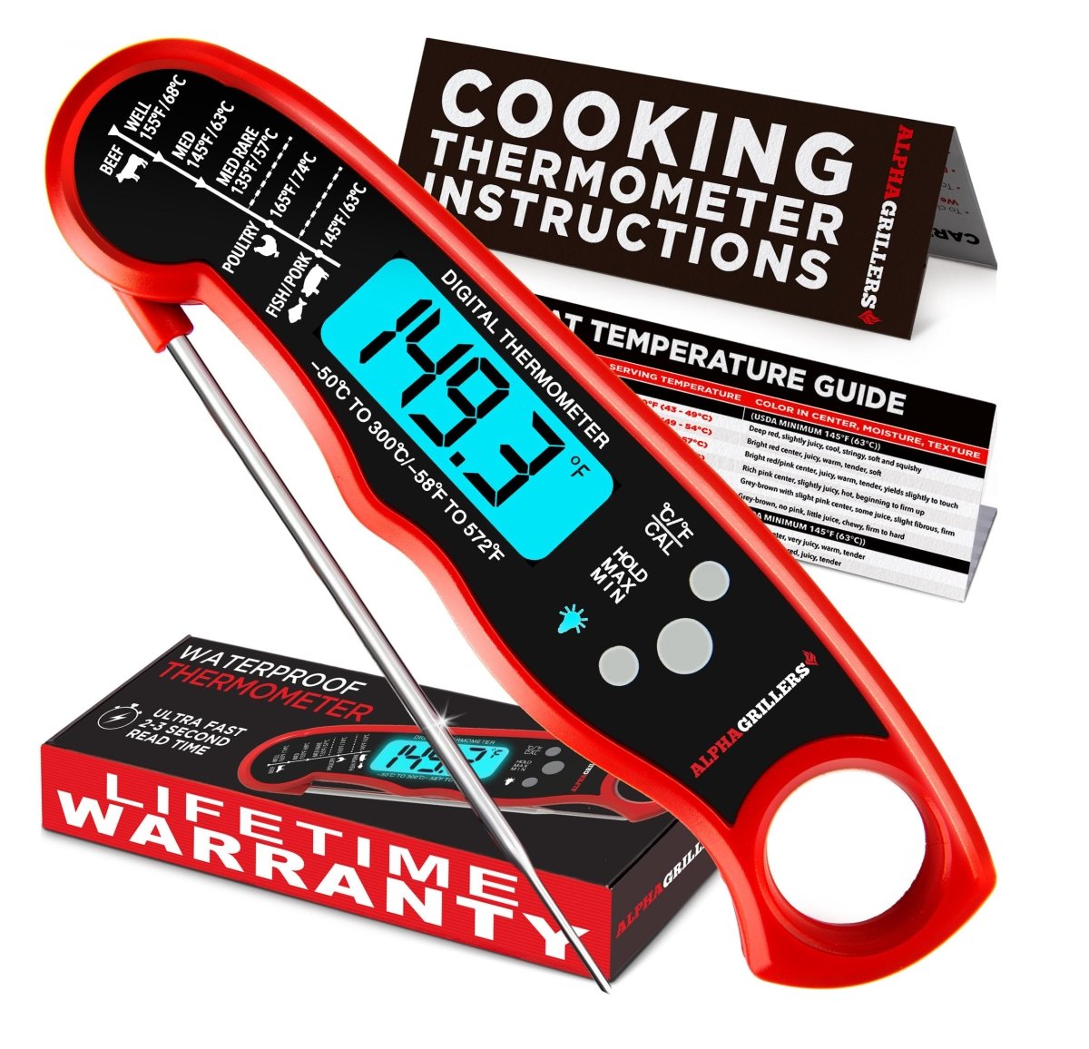 Cat Shop Boys - Alpha Grillers Instant Read Meat Thermometer for Cooking Grilling and Griddle Accessories Kitchen Essentials - Waterproof Backlight & Calibration, Birthday Mens Gifts Valentines Day Gifts for Him