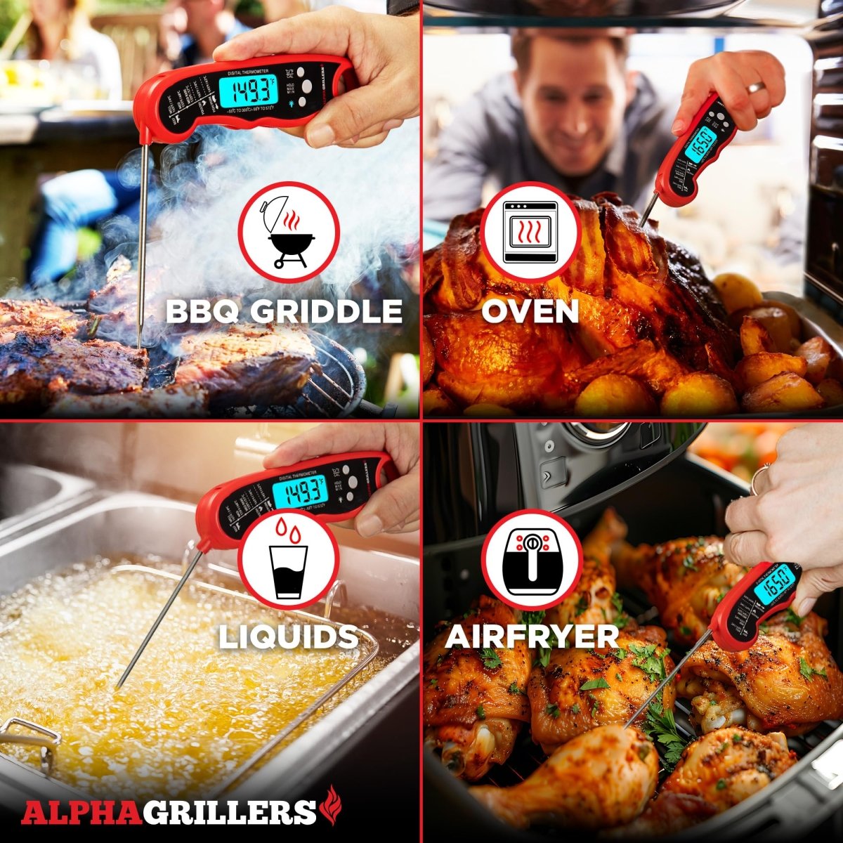 Cat Shop Boys - Alpha Grillers Instant Read Meat Thermometer for Cooking Grilling and Griddle Accessories Kitchen Essentials - Waterproof Backlight & Calibration, Birthday Mens Gifts Valentines Day Gifts for Him