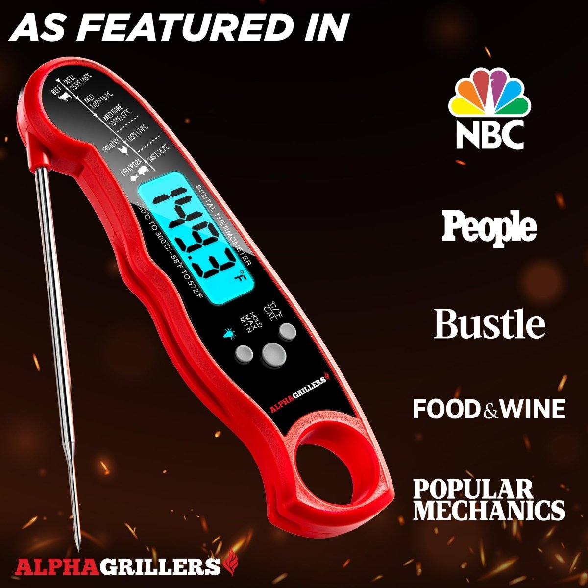 Cat Shop Boys - Alpha Grillers Instant Read Meat Thermometer for Cooking Grilling and Griddle Accessories Kitchen Essentials - Waterproof Backlight & Calibration, Birthday Mens Gifts Valentines Day Gifts for Him