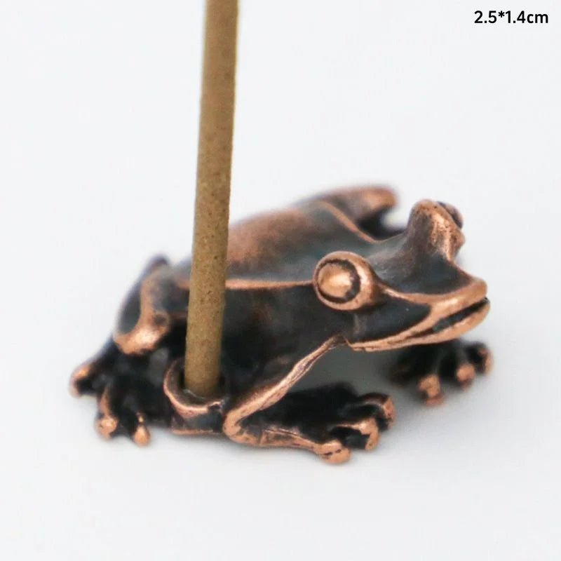 Cat Shop Boys - Antique Brass Meditation Zen Frog Statue Ornament Copper Animal Sculpture Incense Burner Home Desk Decorations Tea Pet