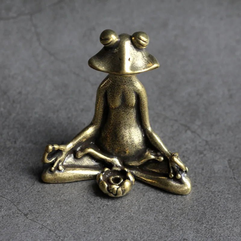 Cat Shop Boys - Antique Brass Meditation Zen Frog Statue Ornament Copper Animal Sculpture Incense Burner Home Desk Decorations Tea Pet