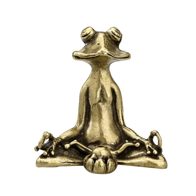 Cat Shop Boys - Antique Brass Meditation Zen Frog Statue Ornament Copper Animal Sculpture Incense Burner Home Desk Decorations Tea Pet