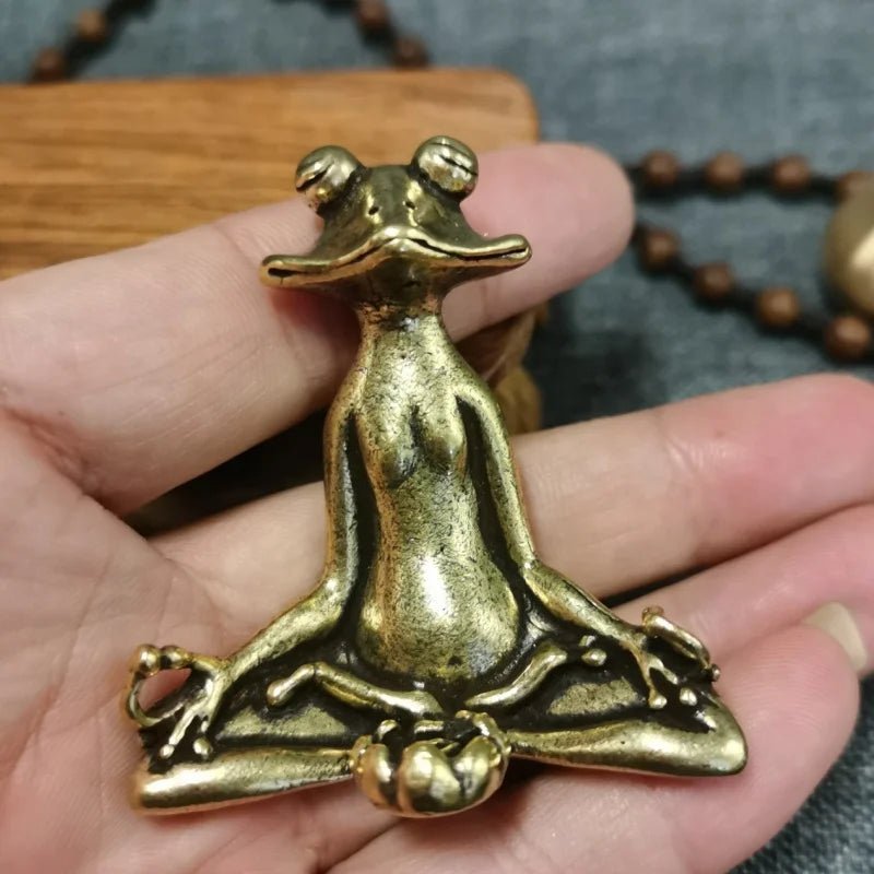 Cat Shop Boys - Antique Brass Meditation Zen Frog Statue Ornament Copper Animal Sculpture Incense Burner Home Desk Decorations Tea Pet