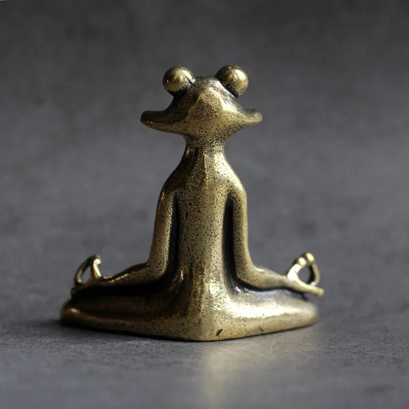 Cat Shop Boys - Antique Brass Meditation Zen Frog Statue Ornament Copper Animal Sculpture Incense Burner Home Desk Decorations Tea Pet