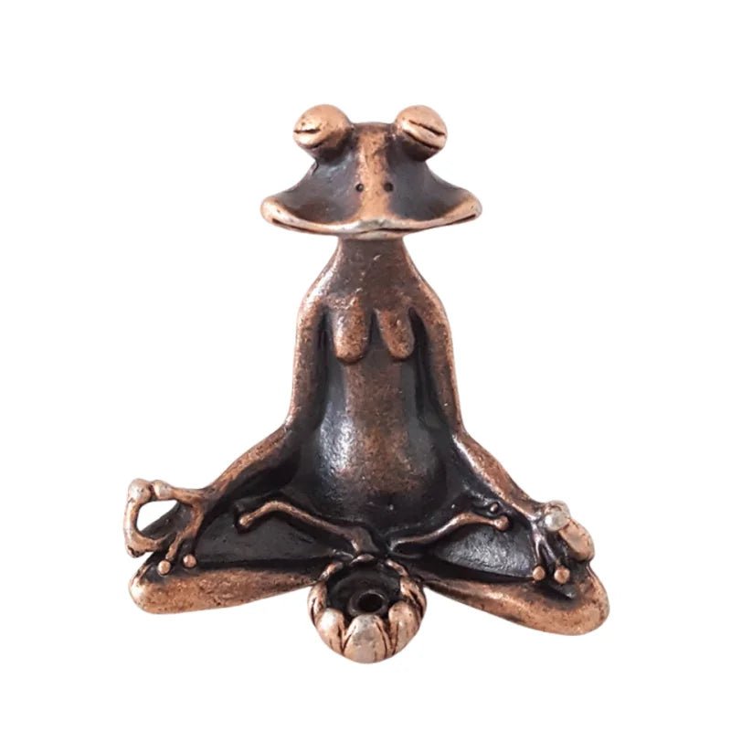 Cat Shop Boys - Antique Brass Meditation Zen Frog Statue Ornament Copper Animal Sculpture Incense Burner Home Desk Decorations Tea Pet