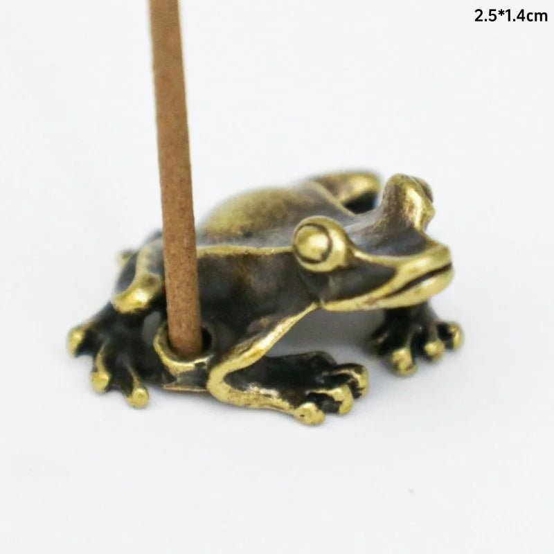 Cat Shop Boys - Antique Brass Meditation Zen Frog Statue Ornament Copper Animal Sculpture Incense Burner Home Desk Decorations Tea Pet