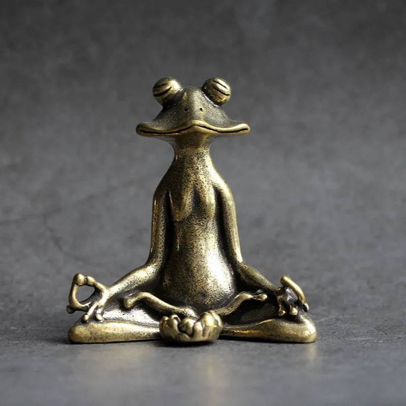 Cat Shop Boys - Antique Brass Meditation Zen Frog Statue Ornament Copper Animal Sculpture Incense Burner Home Desk Decorations Tea Pet