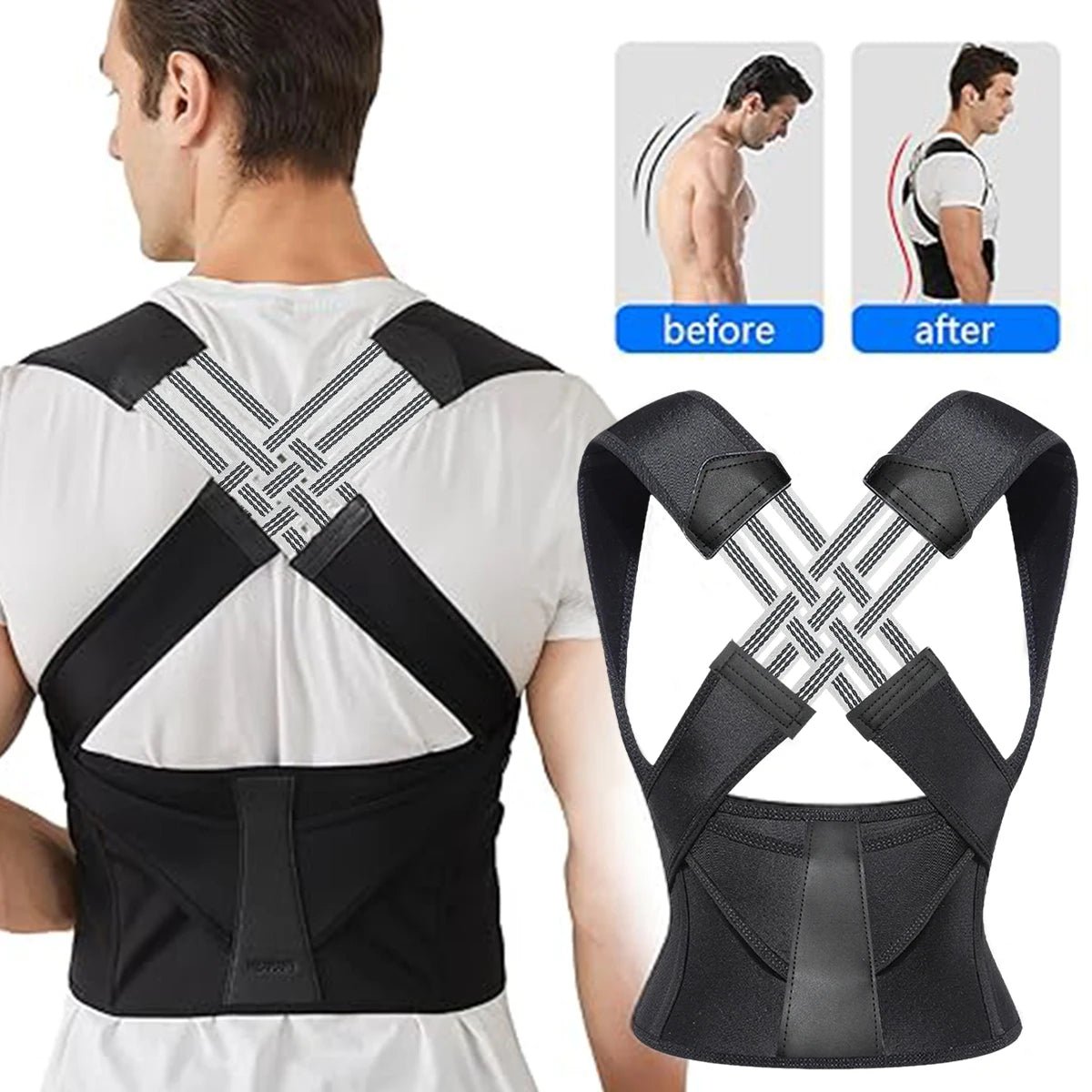 Cat Shop Boys - Back Brace Posture Corrector for Women and Men, Shoulder Straightener Adjustable Full Back Support Upper and Lower