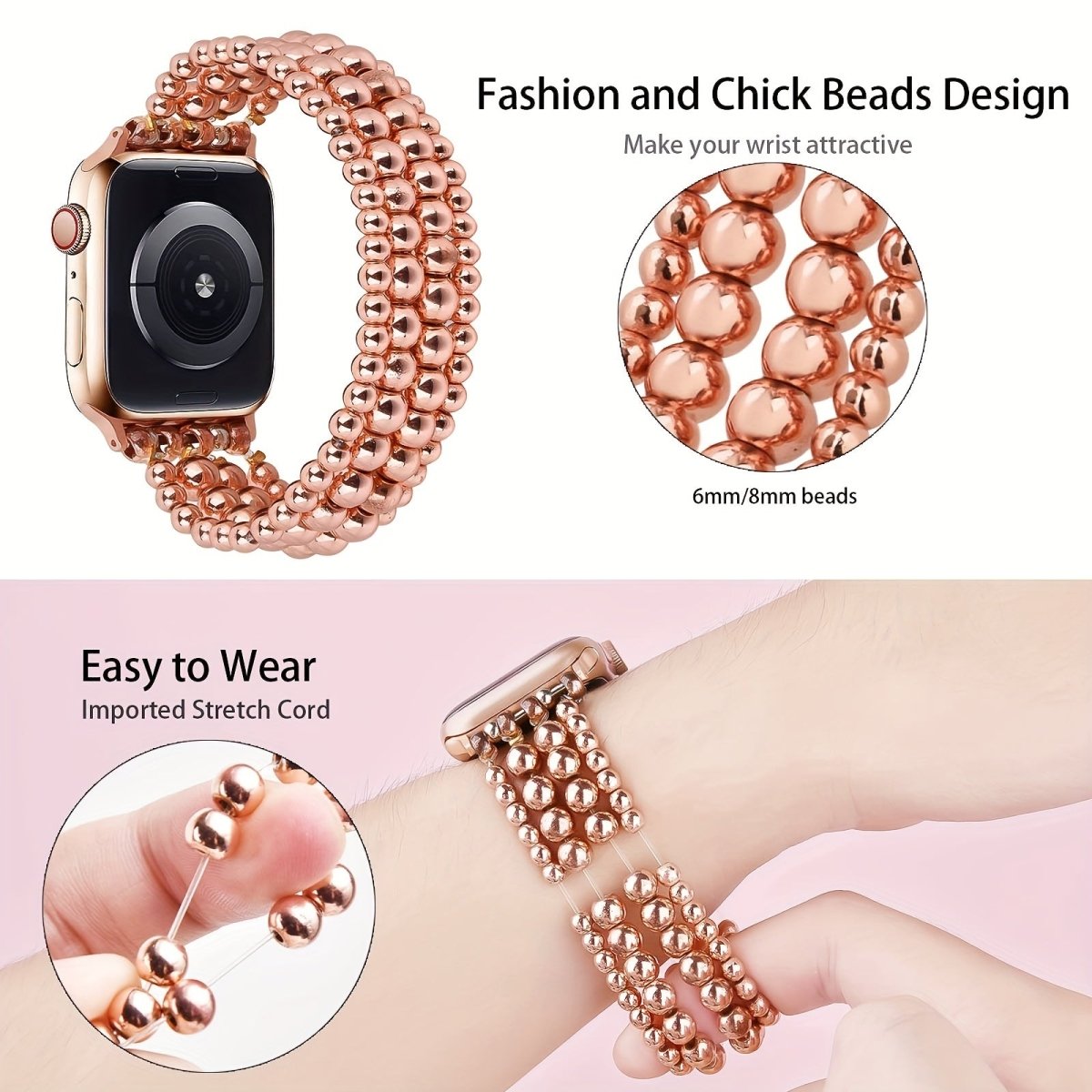 Cat Shop Boys - Band Compatible With Apple Watch 38mm 40mm 41mm 42mm 44mm 45mm Beaded Bracelet Women Girls, Fashion Handmade Elastic Stretch Strap For IWatch Series 9/87/SE/6/5/4/3/2/1 Bands, Boho/ Elegant/ Funky Fashionable Style Bracelet