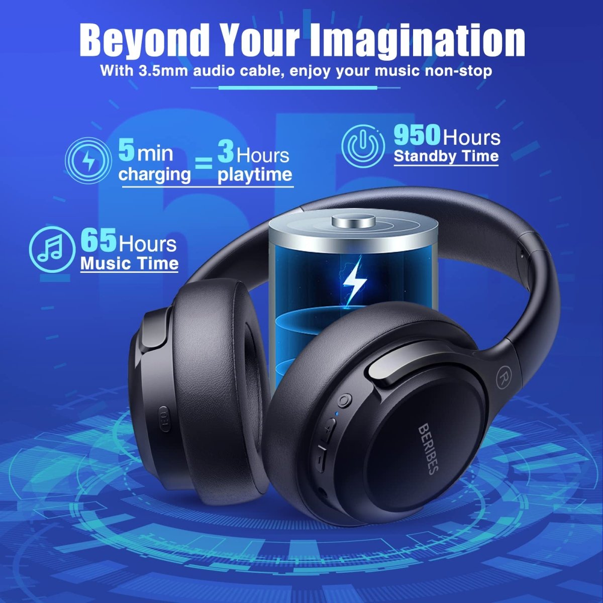 Cat Shop Boys - BERIBES Bluetooth Headphones Over Ear, 65H Playtime and 6 EQ Music Modes Wireless Headphones with Microphone, HiFi Stereo Foldable Lightweight Headset, Deep Bass for Home Office Cellphone PC Ect.