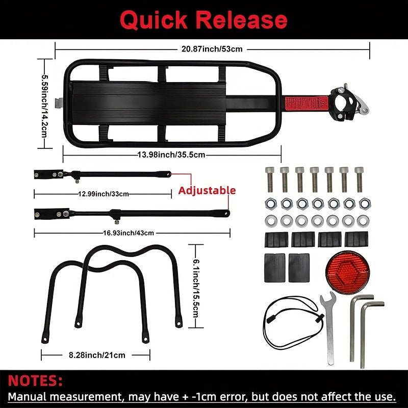 Cat Shop Boys - Bicycle Rear Bracket, Bicycle Seat Luggage Rack Holder Carrier For Luggage, Cargo, 90kg/190LB Load, Aluminum Alloy Adjustable Rack With Reflector For Cycling Camping Touring Sport