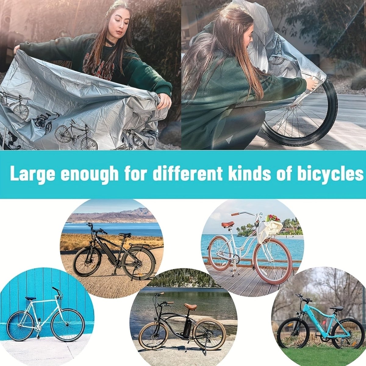 Cat Shop Boys - Bike Cover Waterproof Dustproof UV and Wind Resistant, Machine Washable Polypropylene Bicycle Storage for Indoor Use, Rain and Snow Protection - Black