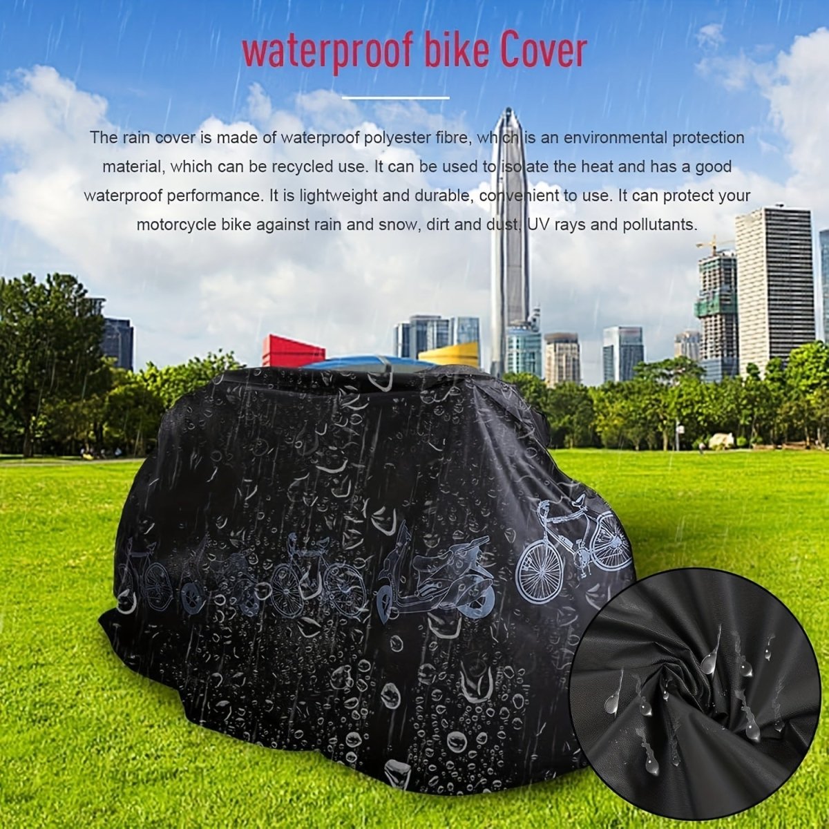 Cat Shop Boys - Bike Cover Waterproof Dustproof UV and Wind Resistant, Machine Washable Polypropylene Bicycle Storage for Indoor Use, Rain and Snow Protection - Black