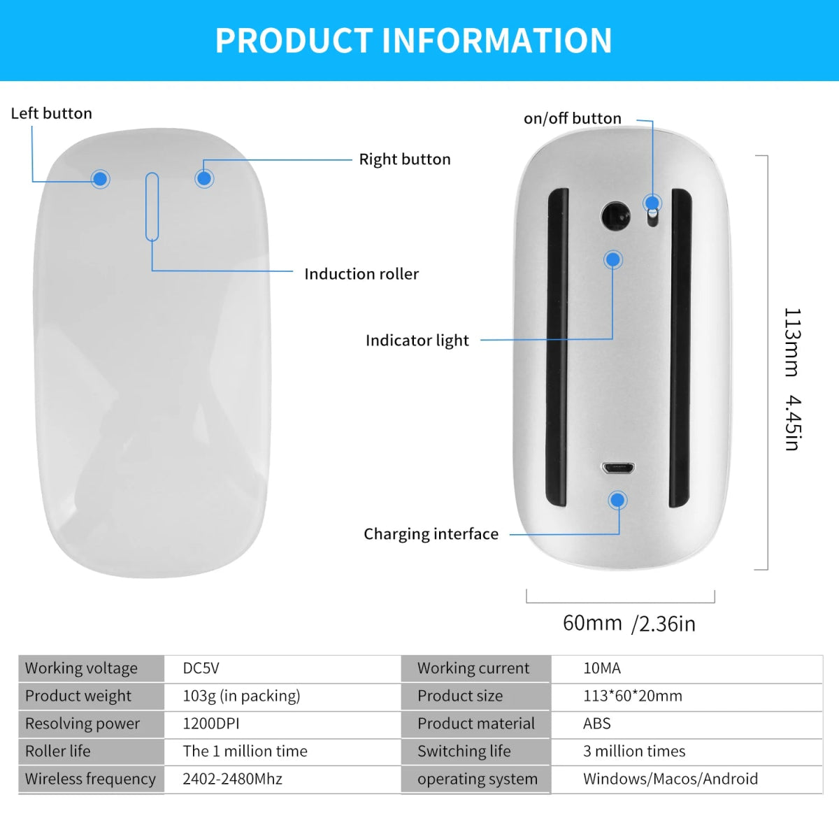 Cat Shop Boys - Bluetooth 4.0 Wireless Mouse Rechargeable Silent Multi Arc Touch Mice Ultra - thin Magic Mouse For Laptop Ipad Mac PC Macbook