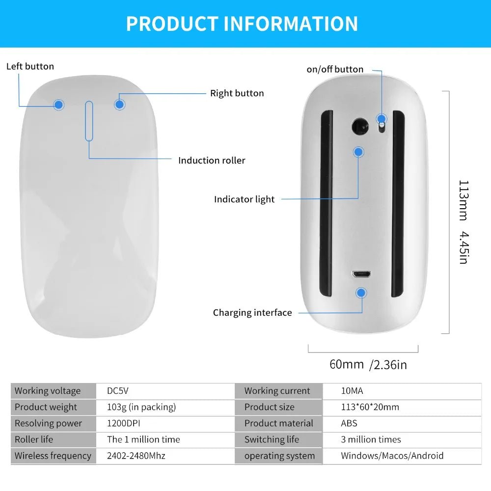 Cat Shop Boys - Bluetooth Wireless Magic Mouse Silent Rechargeable Laser Computer Mouse Slim Ergonomic PC Mice For Apple Macbook Microsoft