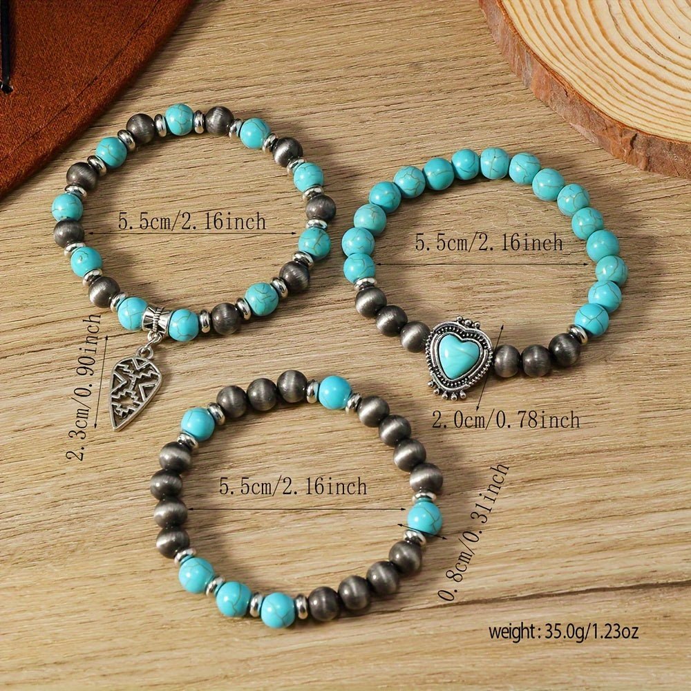 Cat Shop Boys - Bohemian Style Turquoise Beaded Bracelet with Heart Charm - Perfect for Everyday Wear and Parties