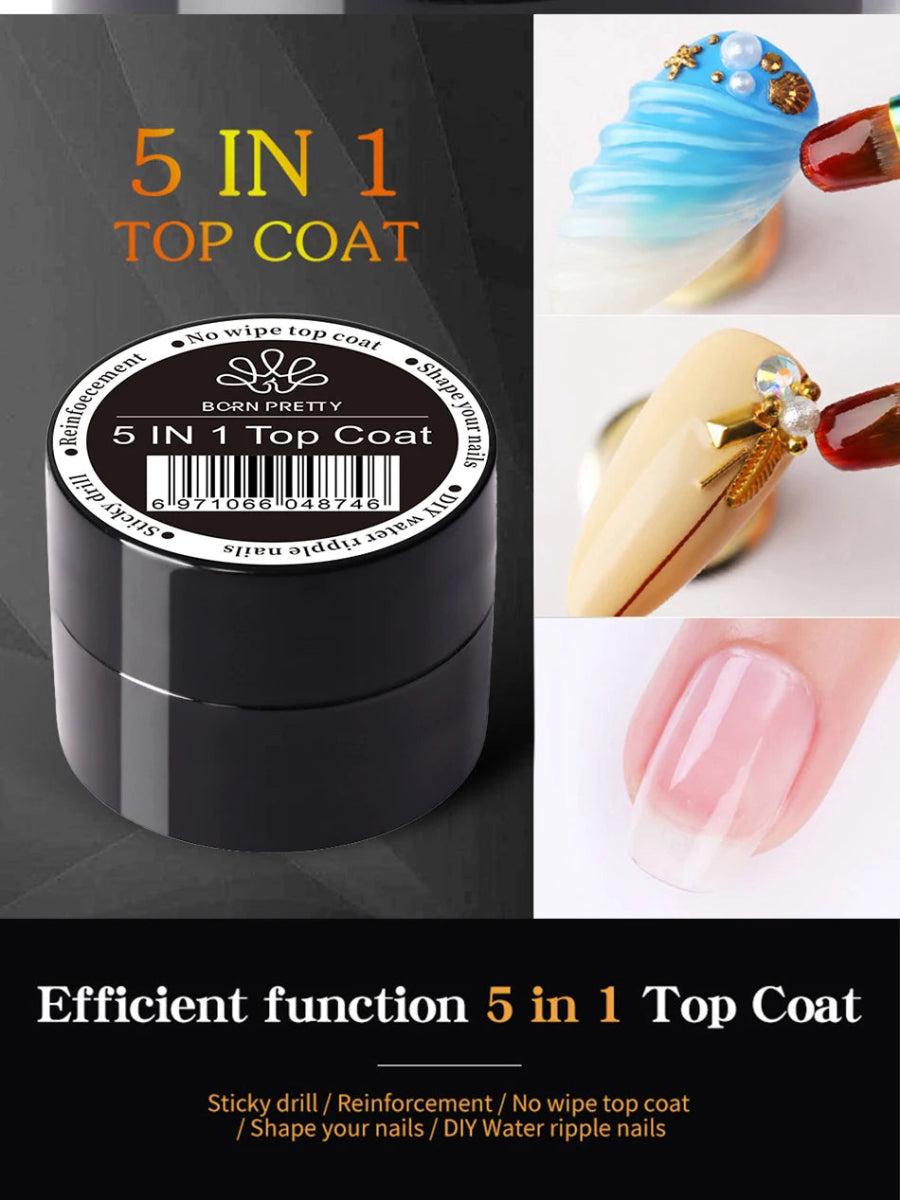 Cat Shop Boys - BORN PRETTY 5 in1 Glue Gel Reinforcement Gel No Wipe Top Coat Manicure UV LED Soak Off Nail Gel Varnish 3D Chrome Design