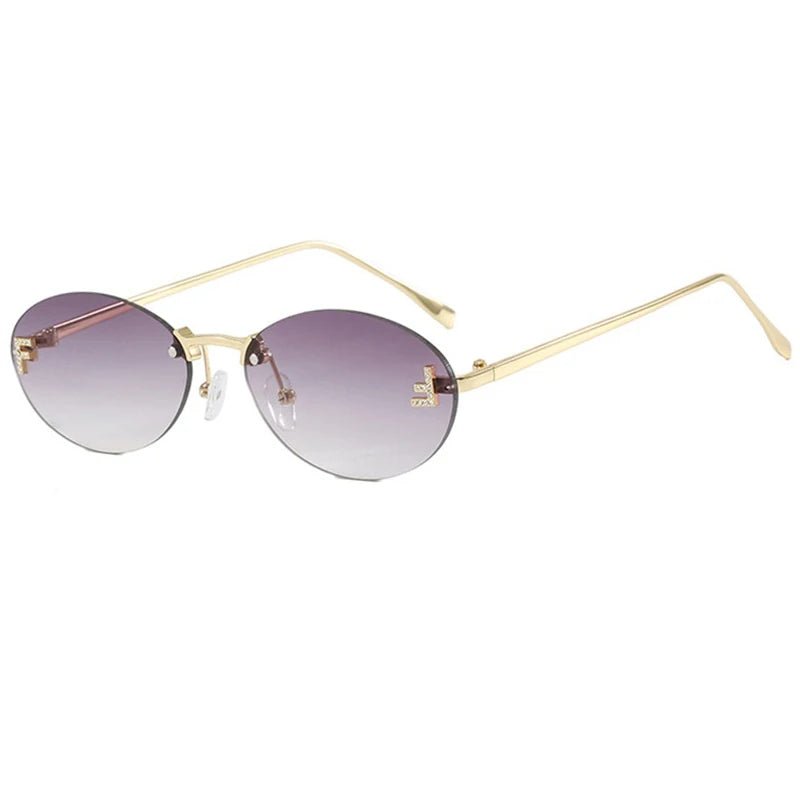 Cat Shop Boys - Brand Rimless Oval Women's Sunglasses Fashion Small Frame Luxury Designer Letter Sun Glasses Shades UV400 Clear Ocean Lens