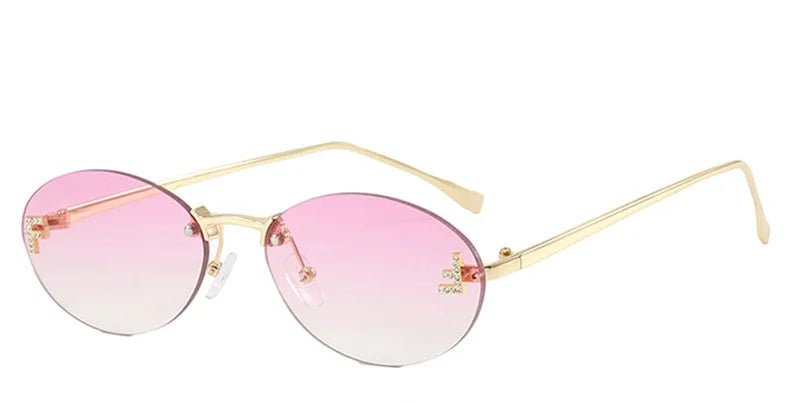 Cat Shop Boys - Brand Rimless Oval Women's Sunglasses Fashion Small Frame Luxury Designer Letter Sun Glasses Shades UV400 Clear Ocean Lens