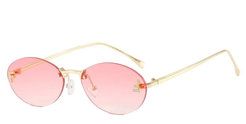 Cat Shop Boys - Brand Rimless Oval Women's Sunglasses Fashion Small Frame Luxury Designer Letter Sun Glasses Shades UV400 Clear Ocean Lens