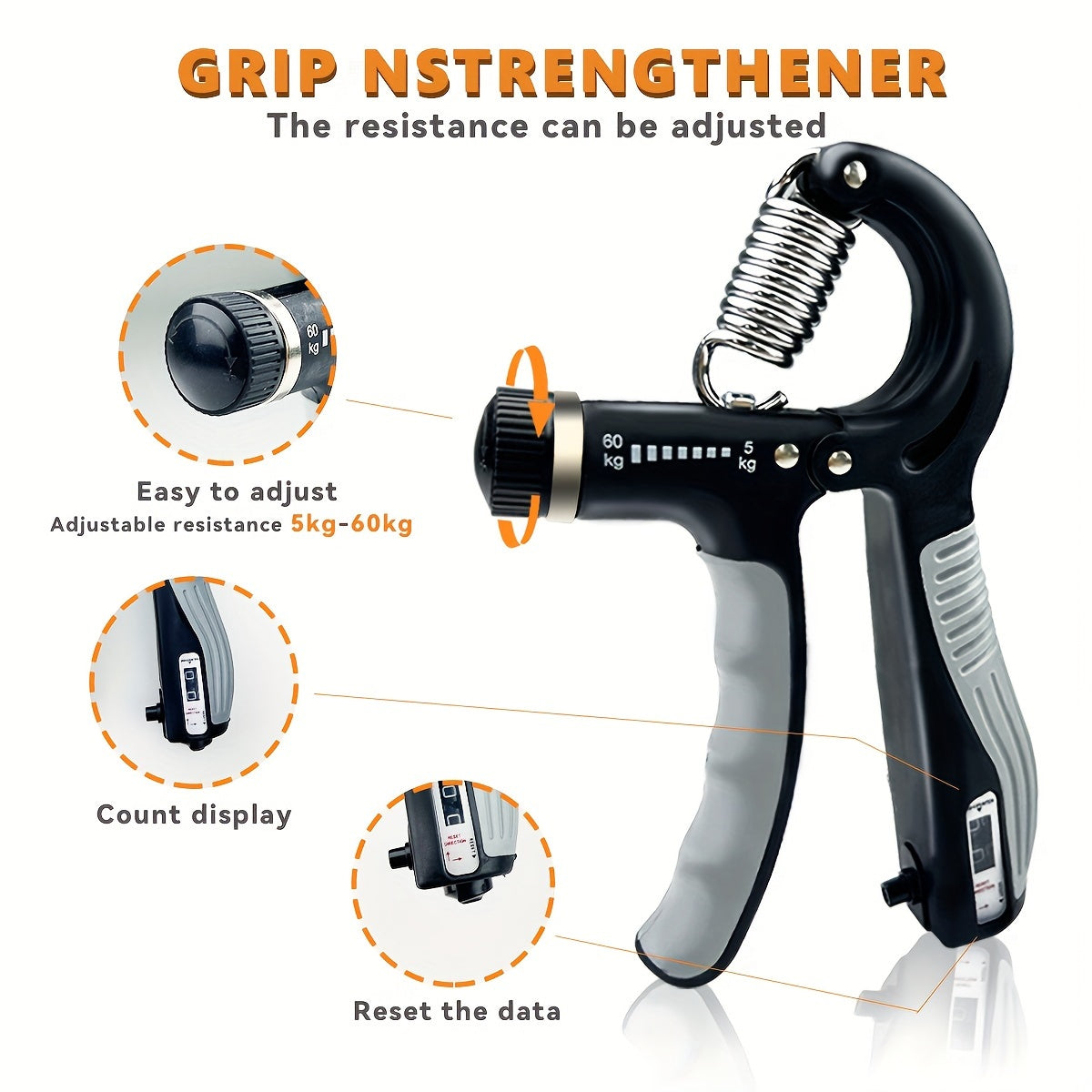 1/ 2Pcs Grip Strengthener -Adjustable Hand Exerciser - Hand Grips Strengthener Trainer For Muscle Building, HandTherapy And Recovery - Relieve Pain For Arthritis