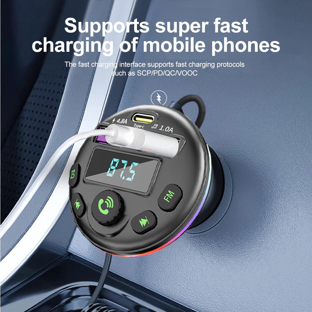 Cat Shop Boys - Car Bluetooth 5.0 FM Transmitter MP3 Modulator Player Handsfree Audio Receiver With 3 in 1 Charge Cable for IPhone Huawei Xiaomi