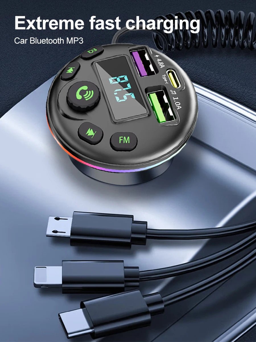 Cat Shop Boys - Car Bluetooth 5.0 FM Transmitter MP3 Modulator Player Handsfree Audio Receiver With 3 in 1 Charge Cable for IPhone Huawei Xiaomi