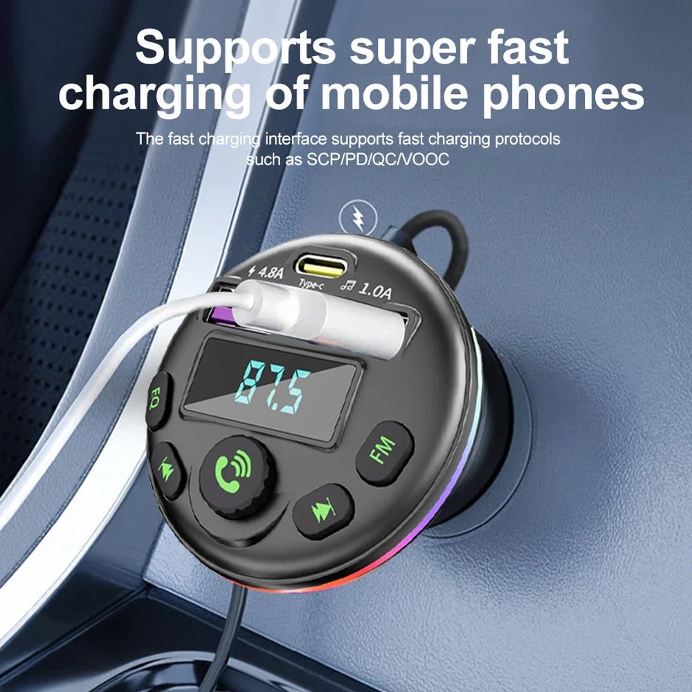 Cat Shop Boys - Car Bluetooth 5.0 FM Transmitter MP3 Modulator Player Handsfree Audio Receiver With 3 in 1 Charge Cable for IPhone Huawei Xiaomi