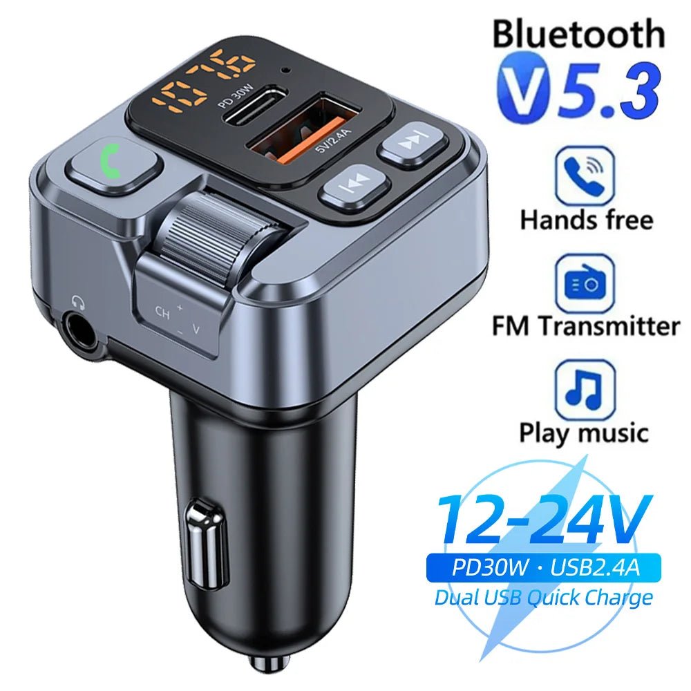 Cat Shop Boys - Car Bluetooth Receiver USB U Disk Read PD20w Fast Charging Digital Display Car Mobile Phone Adapter FM Transmiter For Cellphones