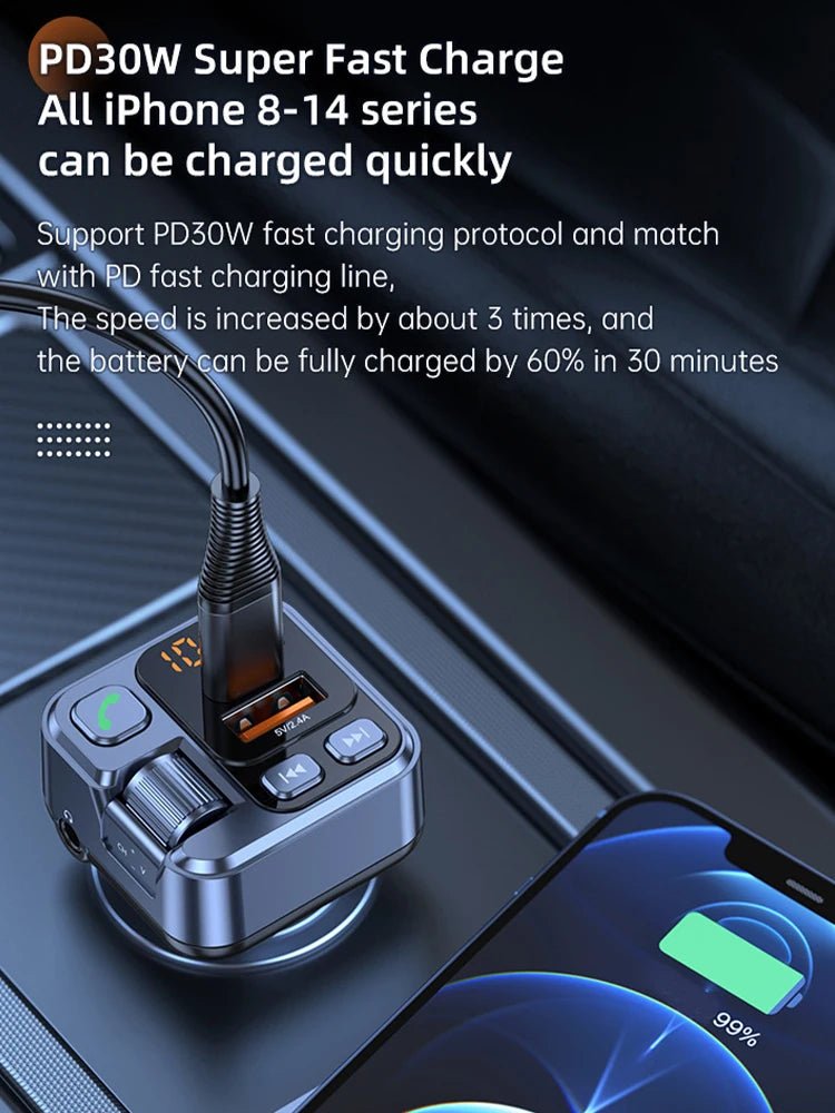 Cat Shop Boys - Car Bluetooth Receiver USB U Disk Read PD20w Fast Charging Digital Display Car Mobile Phone Adapter FM Transmiter For Cellphones