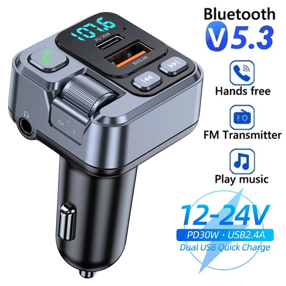 Cat Shop Boys - Car Bluetooth Receiver USB U Disk Read PD20w Fast Charging Digital Display Car Mobile Phone Adapter FM Transmiter For Cellphones