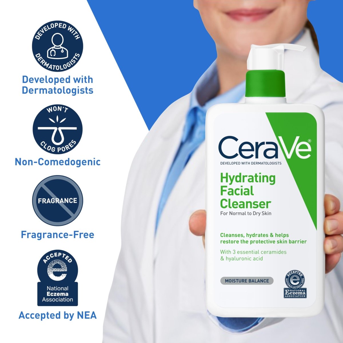 Cat Shop Boys - CeraVe Hydrating Facial Cleanser, Moisturizing Face Wash For Dry Skin, Hyaluronic Acid + Ceramides + Glycerin, Hydrating Cleanser For Normal To Dry Skin, National Eczema Association Certified