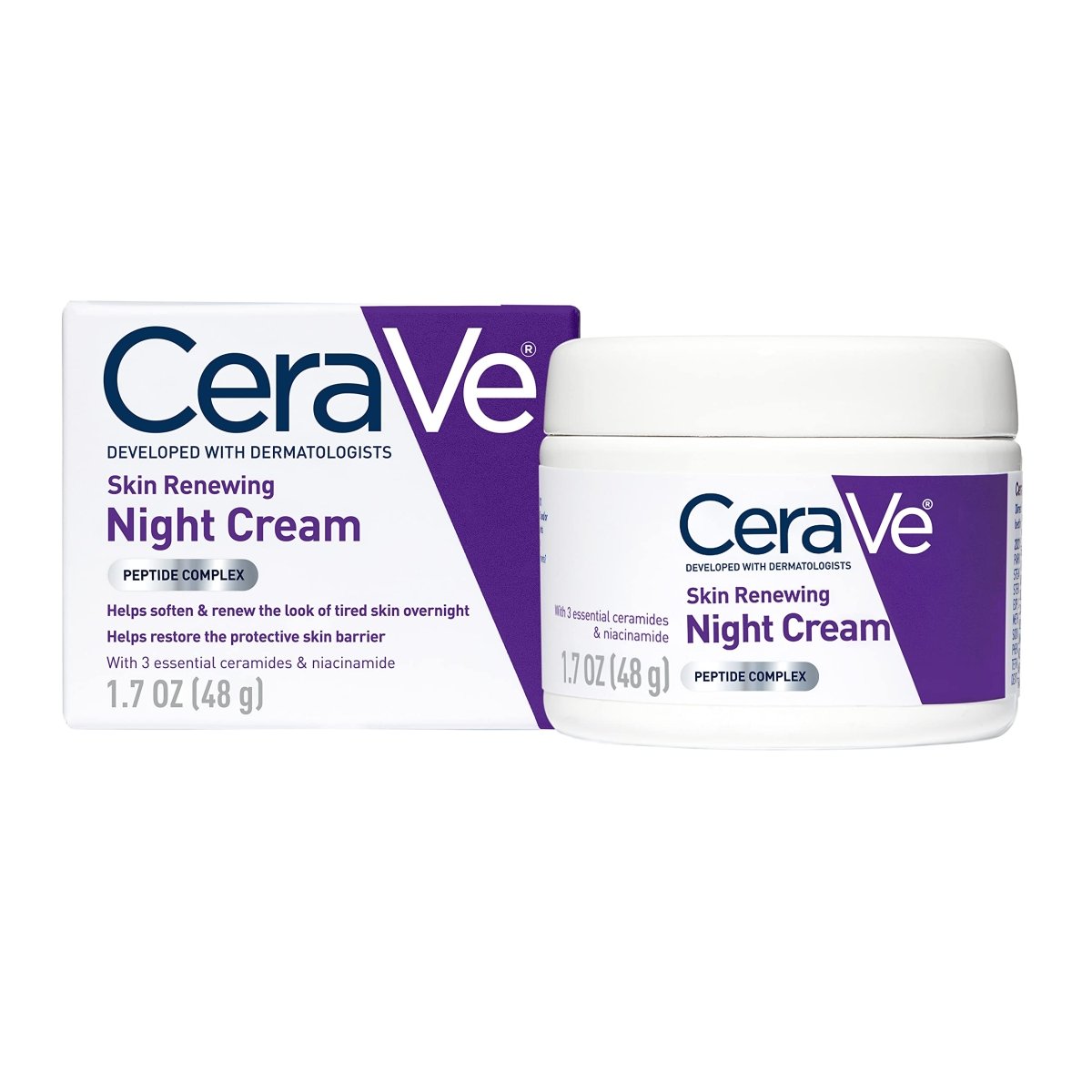 Cat Shop Boys - CeraVe Skin Renewing Night Cream, Niacinamide, Peptide Complex, and Hyaluronic Acid Moisturizer for Face, 1.7 Ounce, Packaging may Vary