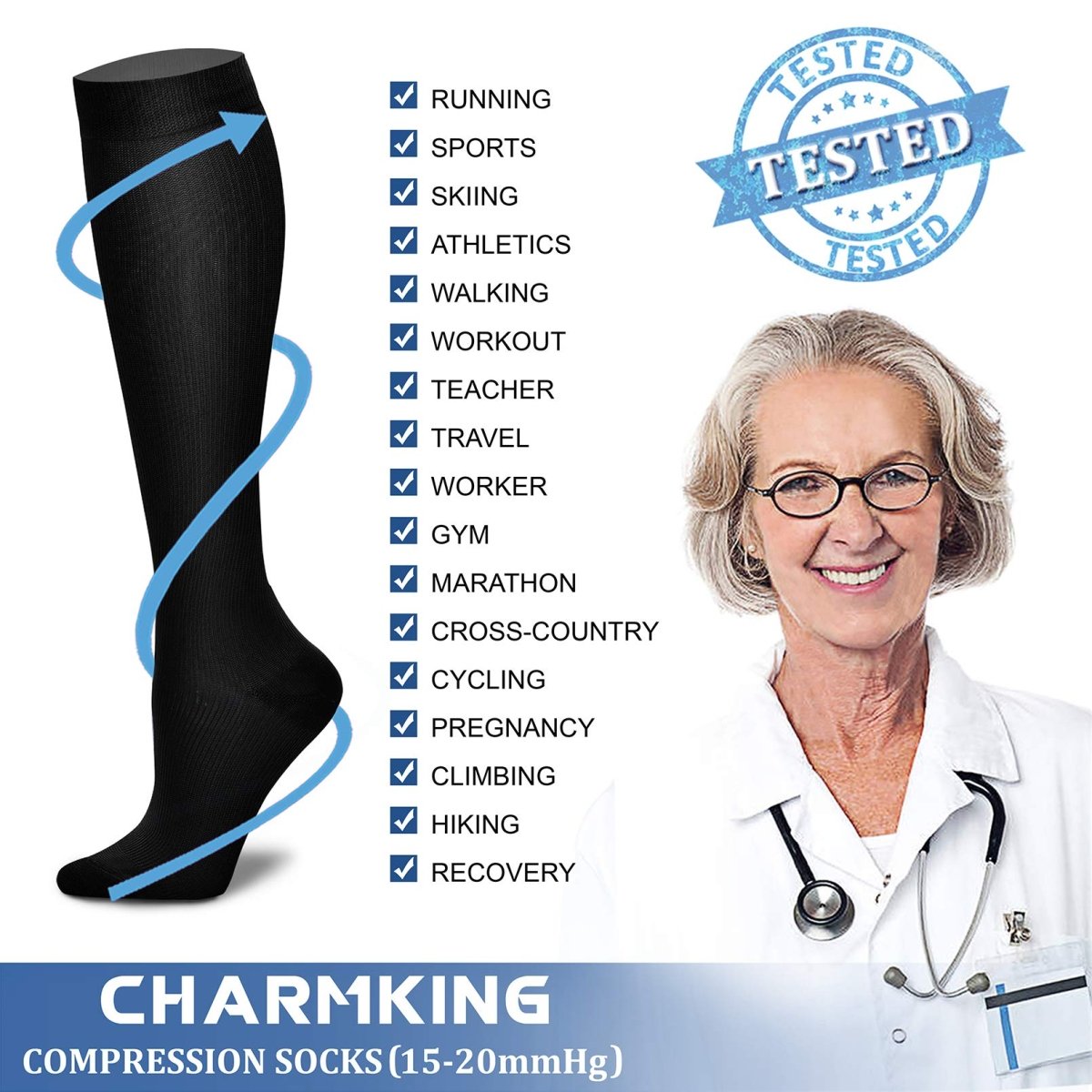 Cat Shop Boys - CHARMKING Compression Socks (3 Pairs) - 15 - 20 mmHg, Athletic Support for Running, Cycling, Travel - Boost Circulation and Performance