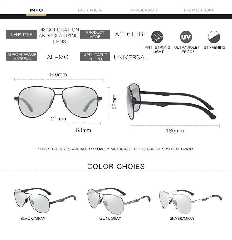 Cat Shop Boys - Classic Brand Design Pilot Photochromic Sunglasses Men Polarized Safety Driving Sun Glasses Women Anti - Glare gafas de sol hombre