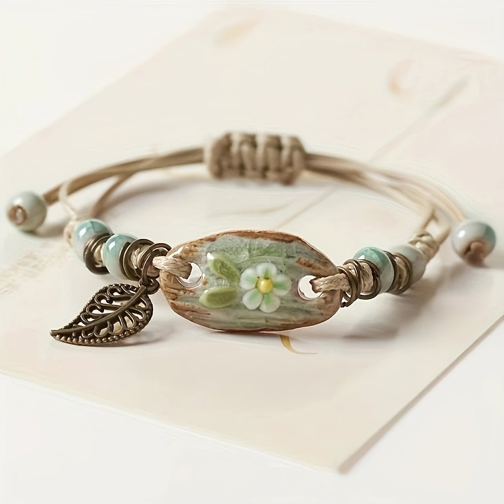 Cat Shop Boys - Classical style leaf pendant braided bracelet, elegantly handmade, adjustable size