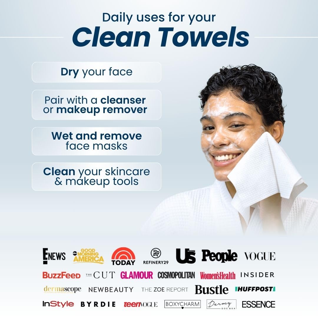 Cat Shop Boys - Clean Skin Club Clean Towels XL™, 100% USDA Biobased Face Towel, Disposable Face Towelette, Makeup Remover Dry Wipes, Ultra Soft, 50 Ct, 1 Pack