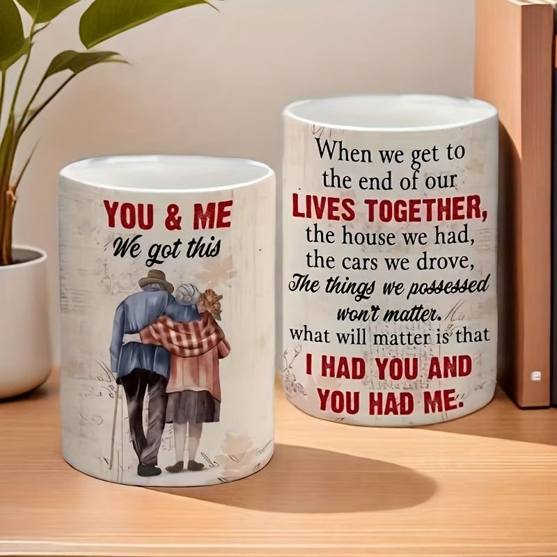 Cat Shop Boys - Couple of Ceramic Coffee Mugs with "You And Me We Got This" Funny Sayings, Ideal for Wife, Husband, Grandma, Grandpa, Dad, Mom, Hubby as Christmas, Valentine, Mothers, Fathers Day, Anniversary, Birthday Gifts