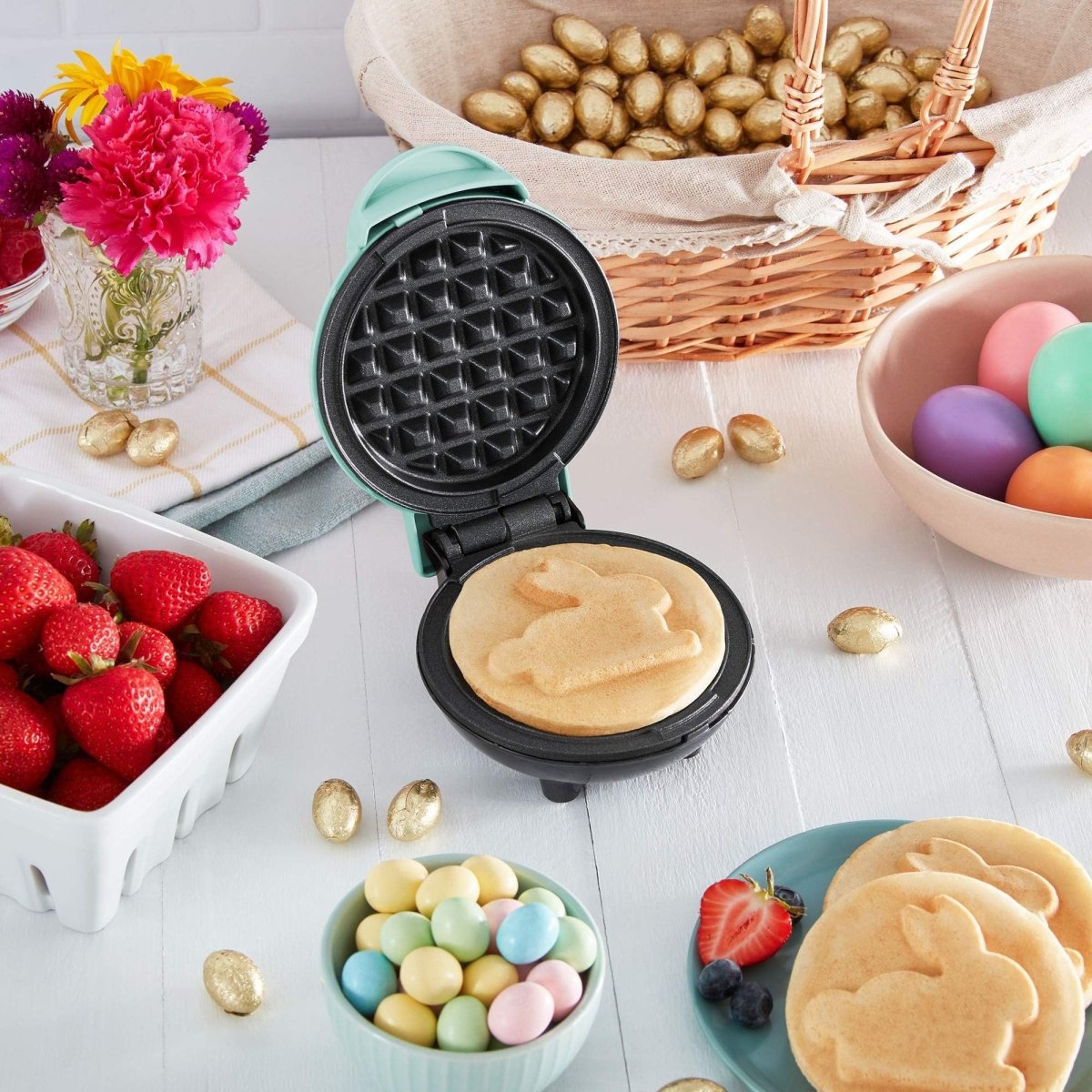 Cat Shop Boys - DASH Mini Waffle Maker - 4” Waffle Mold, Nonstick Waffle Iron with Quick Heat - Up, PTFE Nonstick Surface - Perfect Mini Waffle Maker for Kids and Families, Just Add Batter (Aqua)