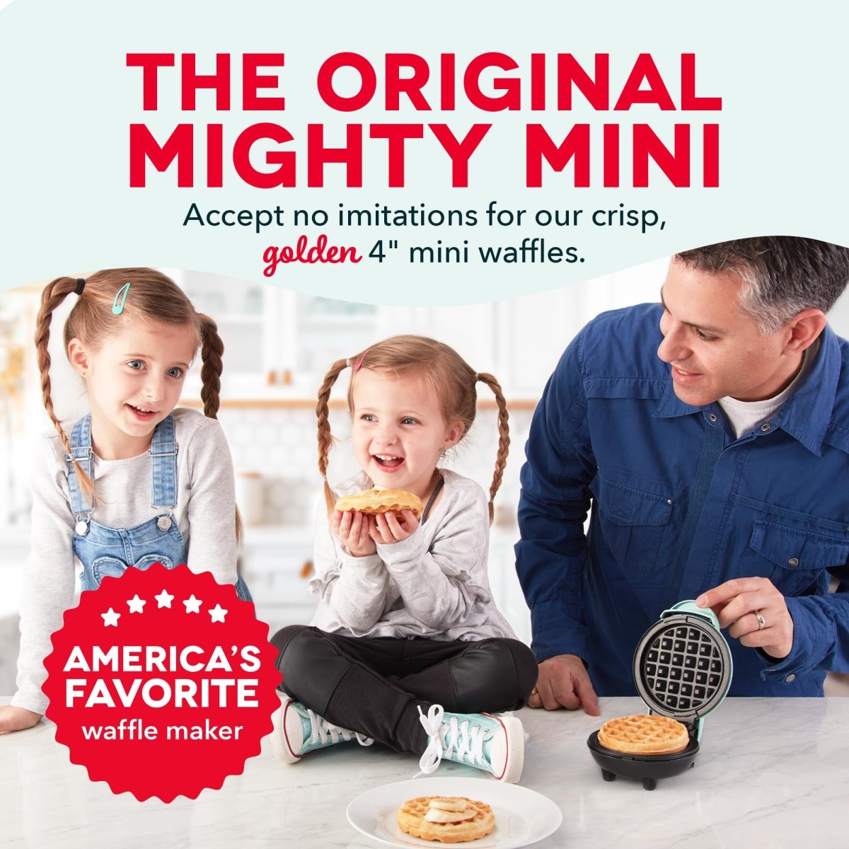 Cat Shop Boys - DASH Mini Waffle Maker - 4” Waffle Mold, Nonstick Waffle Iron with Quick Heat - Up, PTFE Nonstick Surface - Perfect Mini Waffle Maker for Kids and Families, Just Add Batter (Aqua)