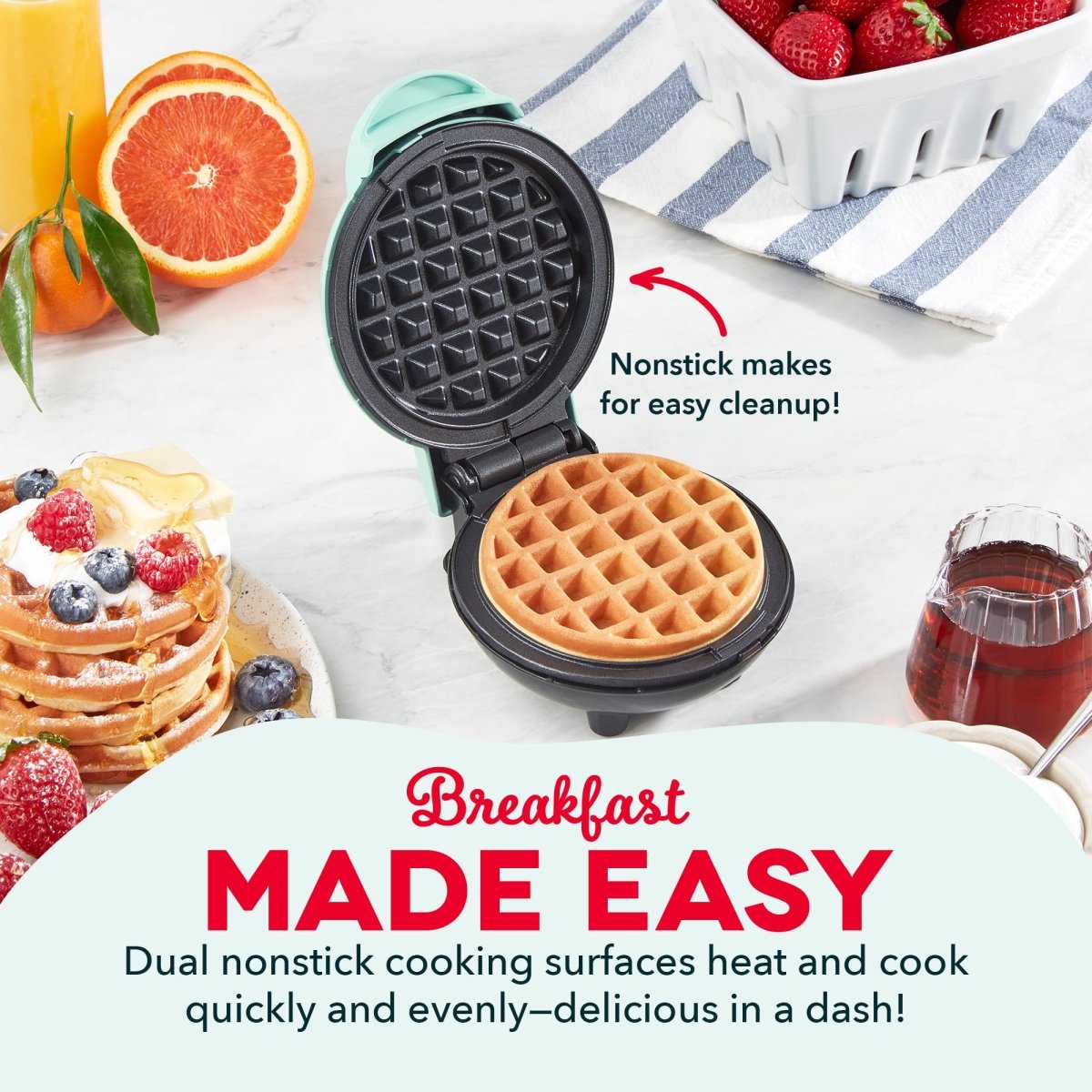 Cat Shop Boys - DASH Mini Waffle Maker - 4” Waffle Mold, Nonstick Waffle Iron with Quick Heat - Up, PTFE Nonstick Surface - Perfect Mini Waffle Maker for Kids and Families, Just Add Batter (Aqua)