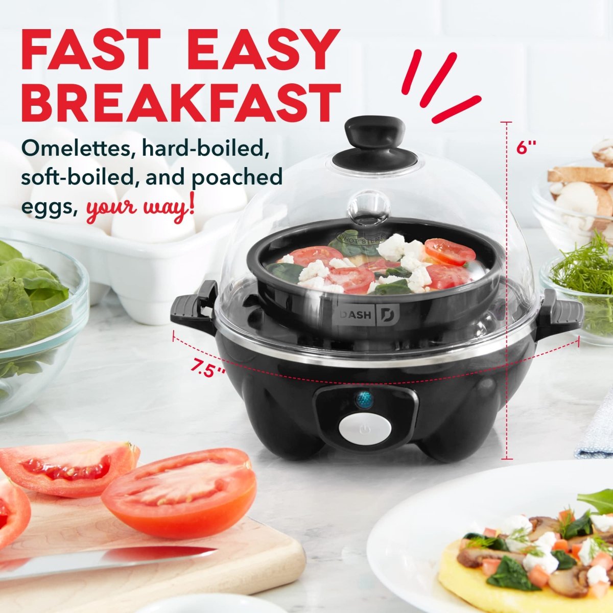 Cat Shop Boys - DASH Rapid Egg Cooker: 6 Egg Capacity Electric Egg Cooker for Hard Boiled Eggs, Poached Eggs, Scrambled Eggs, or Omelets with Auto Shut Off Feature - Black